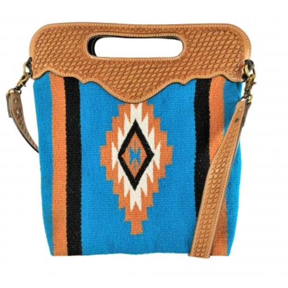 Showman Saddle blanket handbag with genuine leather tooled handle with strap